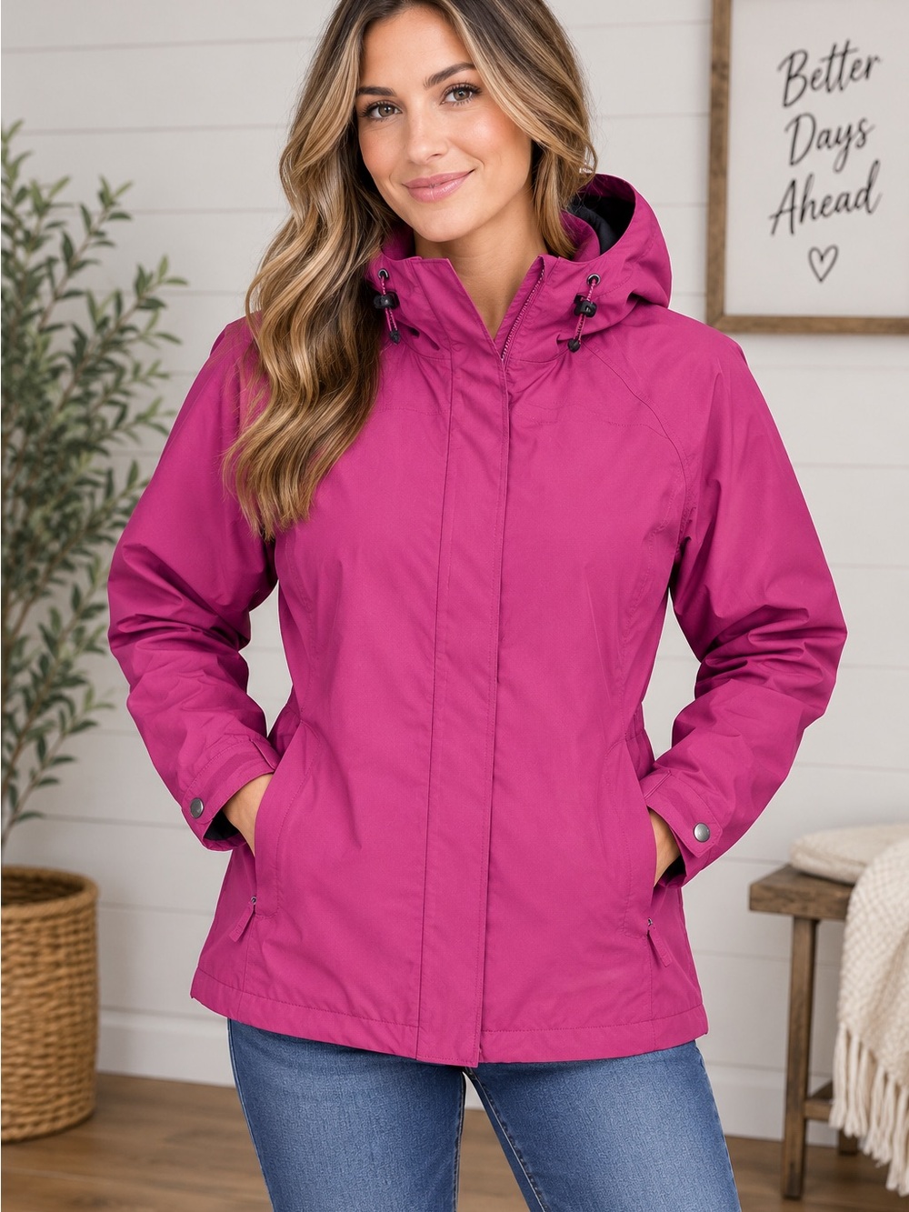 Lands' End Women's Hooded Rain Jacket Magenta S 6/8